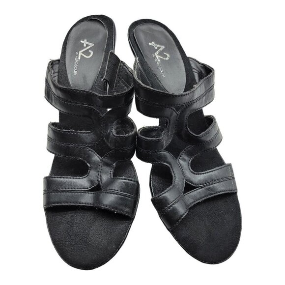 A2 AEROSOLES ROTUNDA Sandals Womens Sz 7.5M Strappy Black Slip On Shoes - Picture 3 of 10